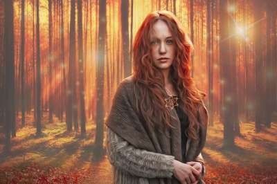 幻想 魔术 森林 光 女士 神秘 超现实的