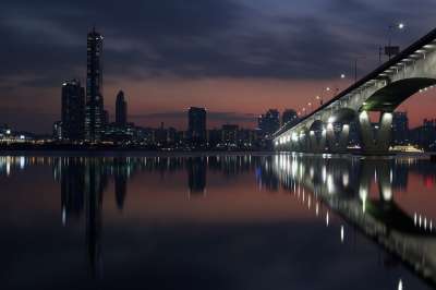 汉江 夜景 汉城 桥 韩国 晚上 首尔夜景 光 城市 路灯