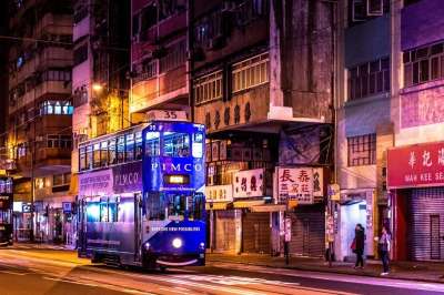 香港 夜晚 城市 城市景观 街道 结构 亚洲 建造 公共汽车