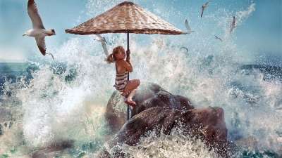 儿童 海浪 海滩 海洋