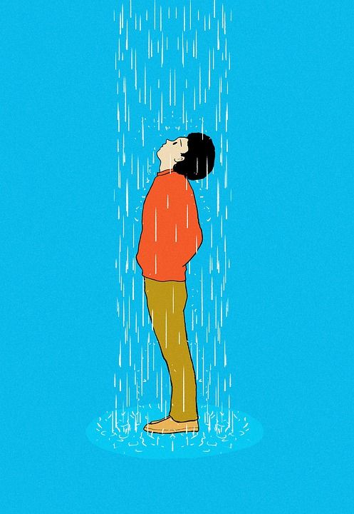 卡通片 雨 孤独 青年 蓝色雨 蓝色的卡通