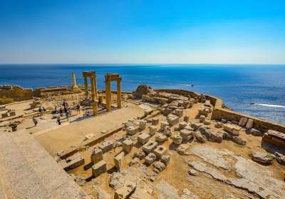 Lindos 希腊语 寺庙 罗兹 希腊 海 地中海 水 岛