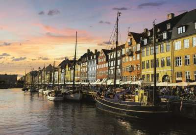 太阳 日落 Kobenhavn 海 船 颜色 夏天 新港 天空