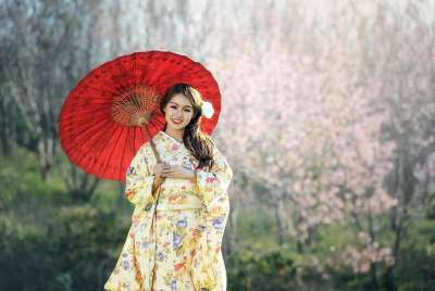 艺妓 和服 雨伞 阳伞 肖像 亚洲人 亚洲女人 裙子 传统服饰