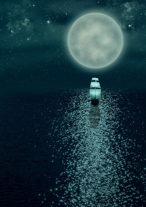 月亮 海 夜晚 帆船 天堂 光 湖 覆盖 封面 反射 星空