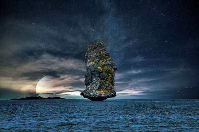 胰岛 海 行星 浮岛 星星 星空 星夜 夜空 地平线 海洋