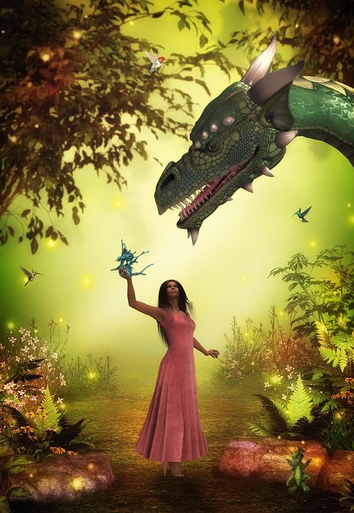 幻想 超现实的 想像力 神秘 女士 龙 童话 童话世界 森林
