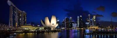 城市 新加坡 滨海湾金沙 建筑物 现代的 海滨 城市的灯光 点亮