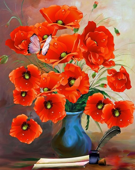 罂粟 花瓶 艺术 传统的 陶瓷制品 绘画 模仿