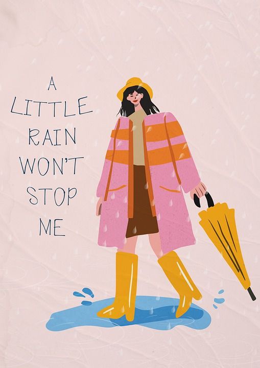 艺术品 插画师 女孩 雨 雨伞 乐趣 孩子们