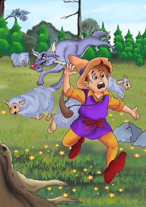 卡通片 漫画 书 孩子们 特点 人士 狼 羊 跑步 害怕的