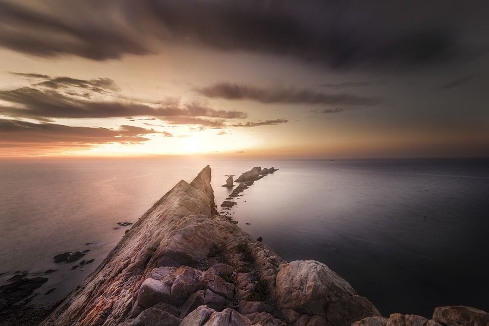 海滩, 悬崖, 海, 海洋, 海景, 岩石, 岩石峭壁, 日落, 日出, 暮