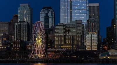 城市景观 摩天轮 夜晚 城市 主题公园 建筑物 景观