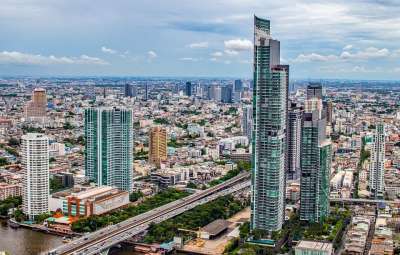 曼谷 城市 建筑物 全景 摩天大楼 天际线 高楼 城市景观