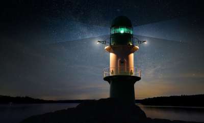灯塔 信标 夜晚 星星 星空 晚上的气氛 地平线 建造 建筑学