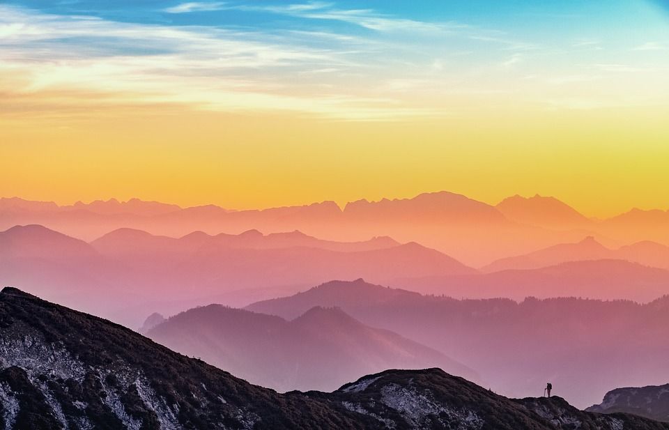 山, 日落, 多彩的天空, 轮廓, 自然, 云, 风景秀丽的, 奥地利, 景观