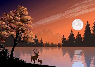 插图 背景 景观 自然 月亮 月光 夜晚 神秘 云 水 湖