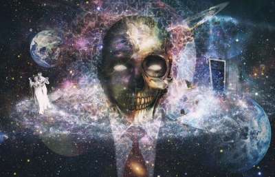 抽象 颅骨 行星 宇宙 门 世界 星系 设计 万圣节 恐怖