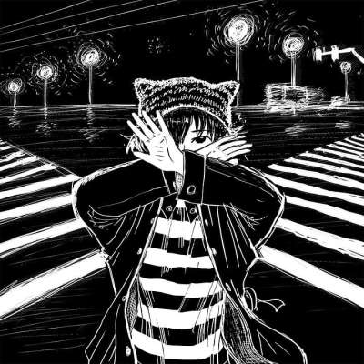 漫画 绘画 女孩 黑和白 斑马线