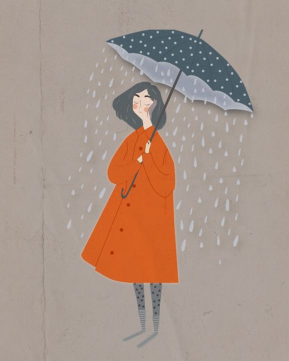女孩 雨伞 雨 湿的 下雨 女士 女性 快乐的 特点 自然