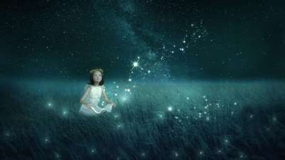 幻想 天使 星星 星空 灯 女孩 萤火虫 夜晚 星空 星空