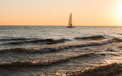 船 航行 海 日落 阳光 波浪 帆 帆船 血管 地平线 海洋