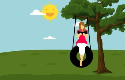 读 女士 摇摆 书 树 太阳 休息 天 快乐的 花费 女性