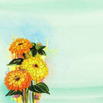 花 黄色 绘画 背景 绿色 水彩 剪贴簿 剪纸 黄色的花 自然