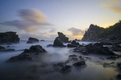 海 岩石 海岸 多雾路段 海滩 薄雾 海洋 天空 日落 珊瑚