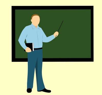 老师 孤立 教授 男性 学校 男人 常设 满的 书 白色的