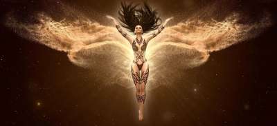 幻想 天使 光 翅膀 漂浮 女性 闪亮的 神秘 数字 极好的
