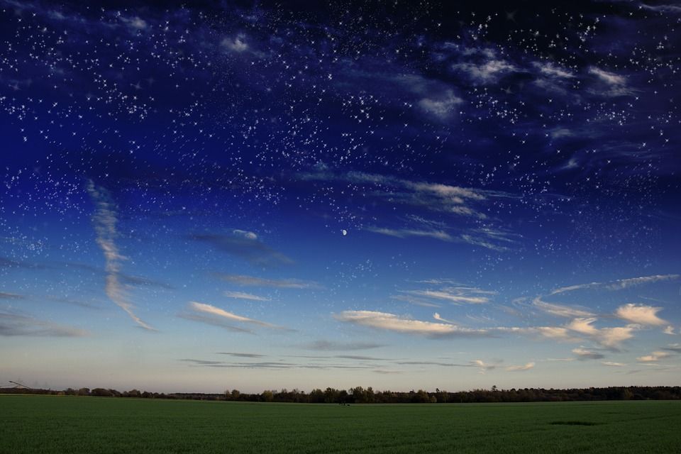 星空, 银河系, 前夕, 天堂, 星星, 草地, 黄昏