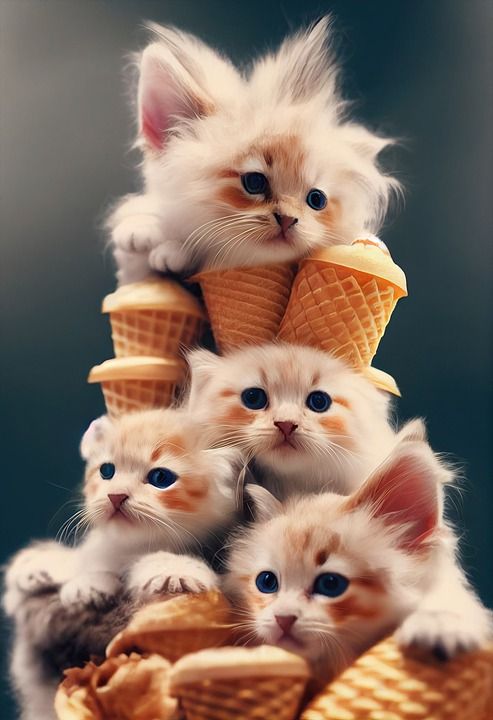 蛋卷冰淇淋 小猫 可爱的小猫 可爱的猫 动物 哺乳动物 自然
