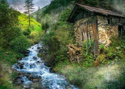 自然 景观 水 奥地利 石头 树木 山景观 山间小屋 草原 溪