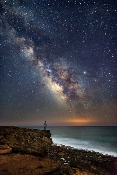 星星 夜晚 人的 观察员 星空 天堂 银河系 天文学 宇宙