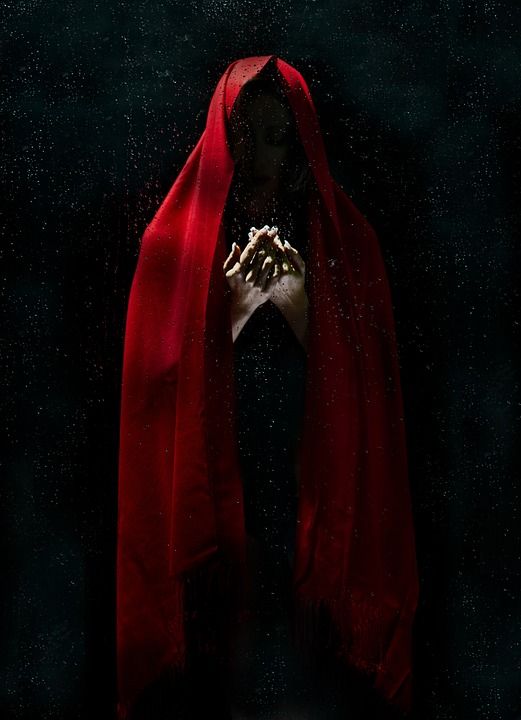模型 红色 黑暗的 时尚 黑色 精美艺术 小说 女子 祷告