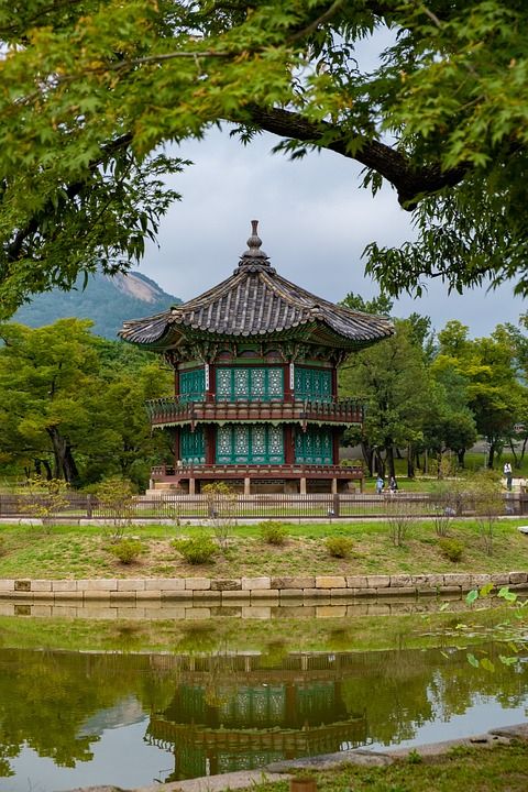 香原亭 池塘 文化遗产 公园 景福宫 汉城 韩国建筑 韩国 宫