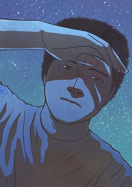 创造力 想象力 幻想 童话故事 星空 注视 眼睛 男人 蓝色梦幻