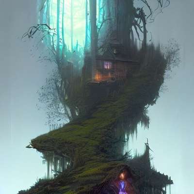 树屋 幻想 树 森林 黑暗幻想 数码插画