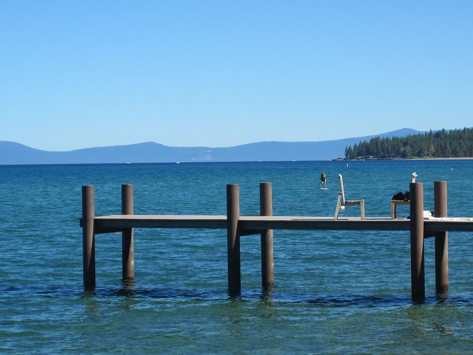 码头, 湖, 水, 太浩湖, 夏天, 木制的, 海, 户外, 假期, 海洋