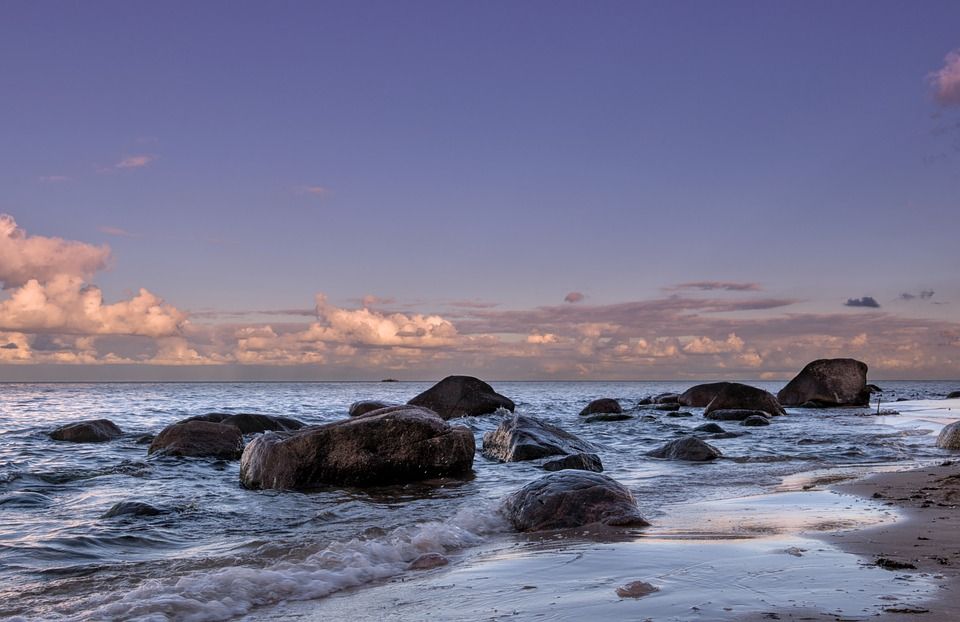 岩石, 石头, 海, 海岸, 海景, 波罗的海, 日落, 黄昏, 景观, 石头