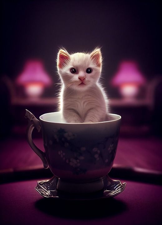 猫 小猫 杯子里的小猫 杯子 中国瓷器 恶作剧 3D 渲染