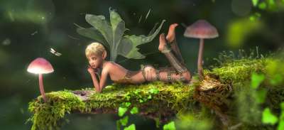 幻想 精灵 蘑菇 苔藓 童话 情绪 美丽的 魔术 仙女 翅膀