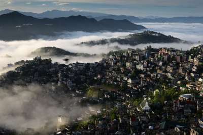 景观 城市 早晨 城市景观 教会 旅游 日出 印度 米佐拉姆区