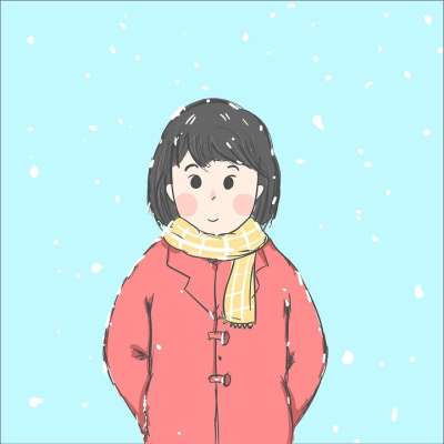 女孩 画画 冬天的衣服 冬季服装 降雪 下雪 寒冷的 卡通画