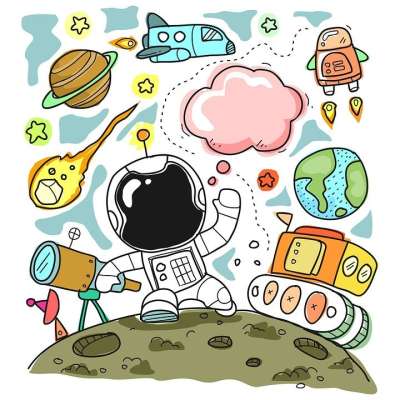 草图 可爱的 孩子 有趣的 外星人正在 放 桌面 玩具 涂
