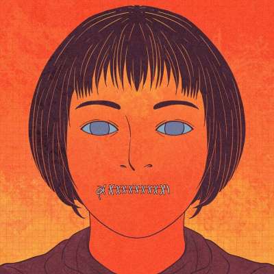 漫画 绘画 女孩 安静 嘴 演讲 观点 关闭 自由