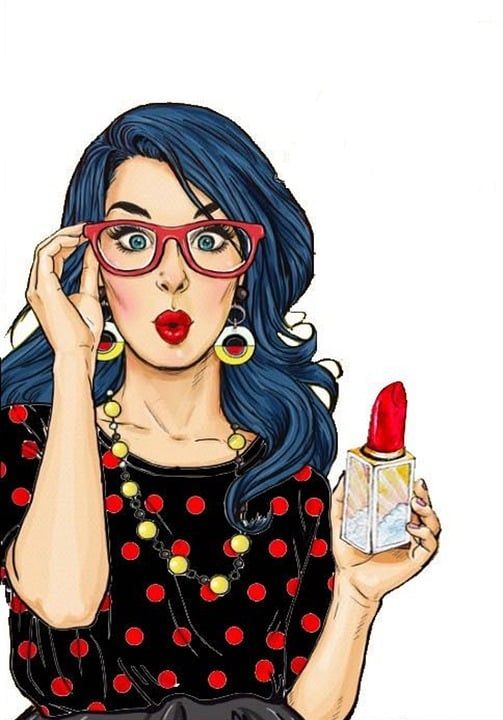 弥补 漫画 口红 红的口红 嘴唇 红色的眼镜 化妆 蓝色的头发