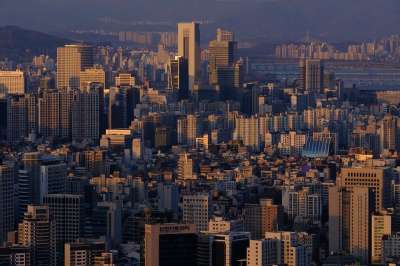 城市 汉城 日落 景观 汉江 汝Ou岛 晚上 夜晚 黄昏 韩国