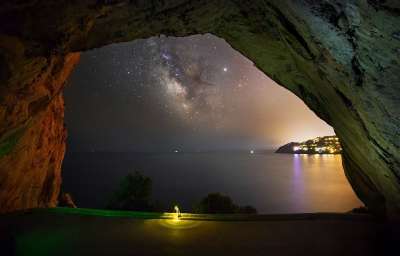 银河系 景观 人的 男人 星星 星空 夜晚 天堂 宇宙 星系